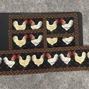 Rooster Print Table Runner and Placemats Set - Black & Brown